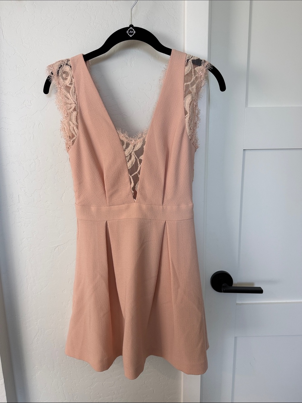 BCBGeneration Lace-Trim V-Neck Mini Dress in Blush